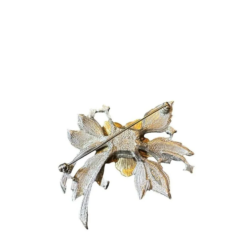Vintage Avon Christmas Flower Brooch Pin Enamel Faux Pearl Rhinestones